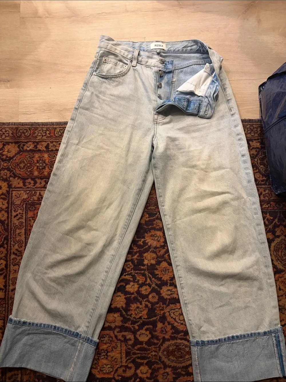 PISTOLA Light Wash High Rise Wide Leg Cuffed Jeans Size 27